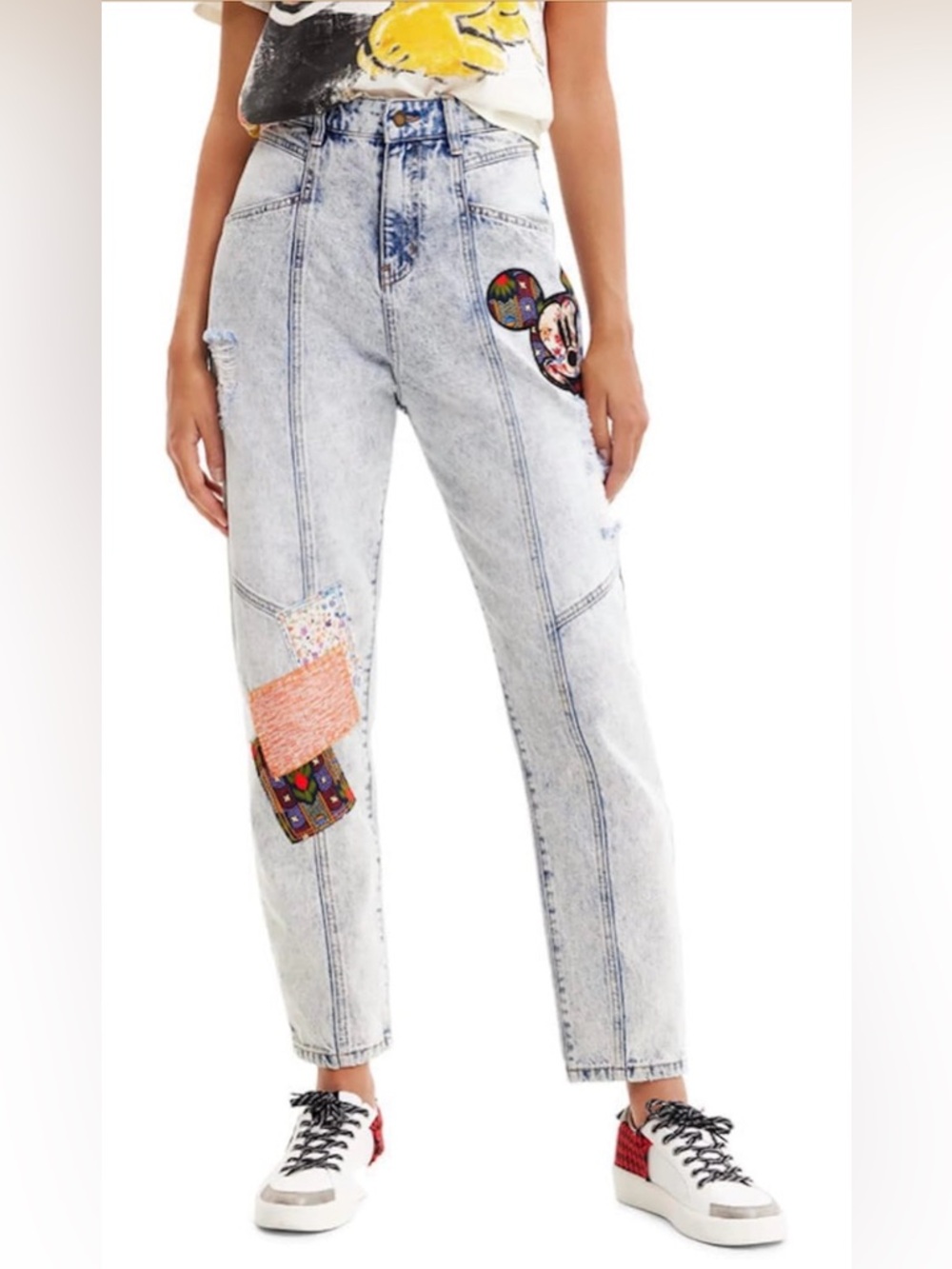 Authentic Desigual Disney Mickey Patch Jeans Acid Wash Denim 36 M (Size 4/6 US)